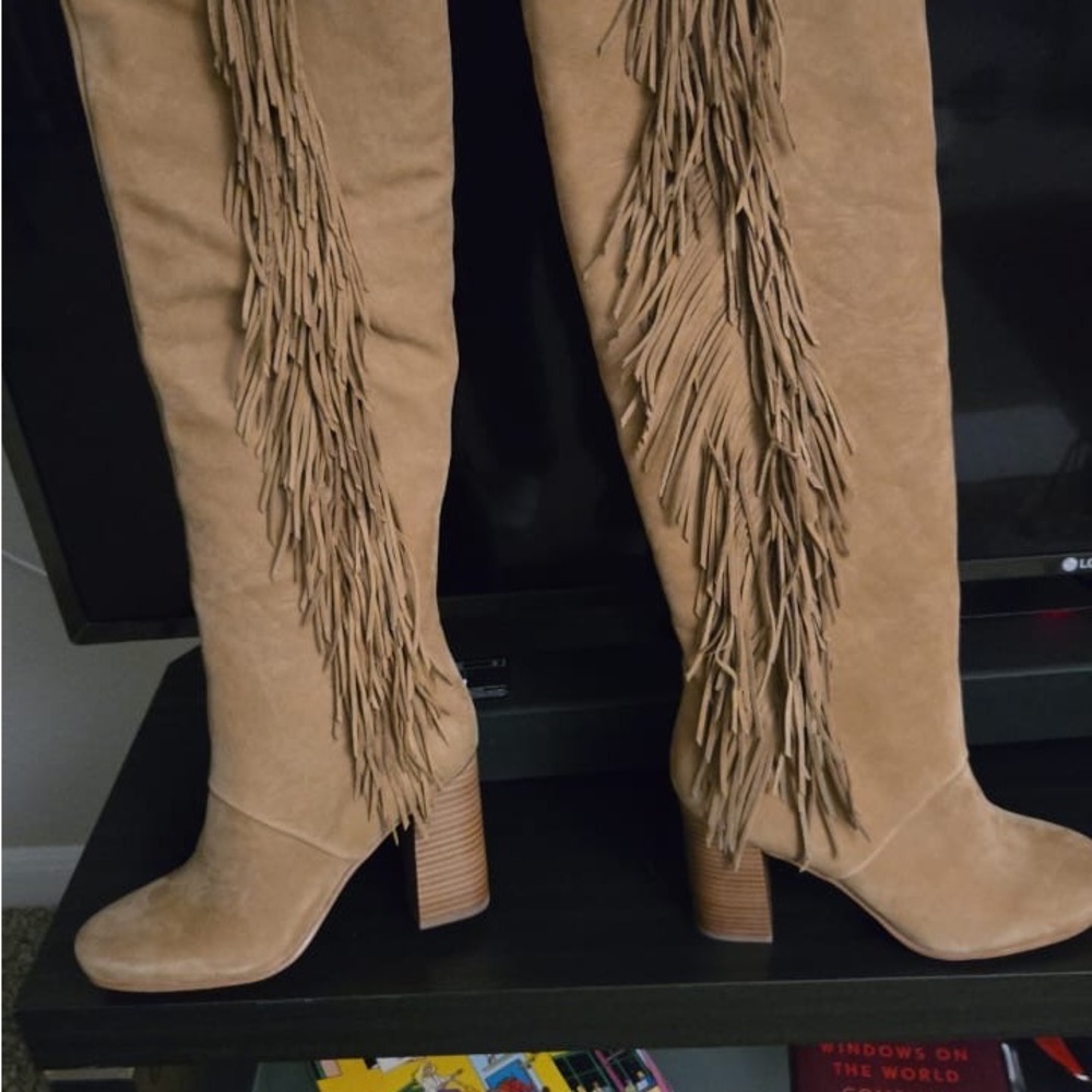 Fringe Tan Knee-High Women's Boots